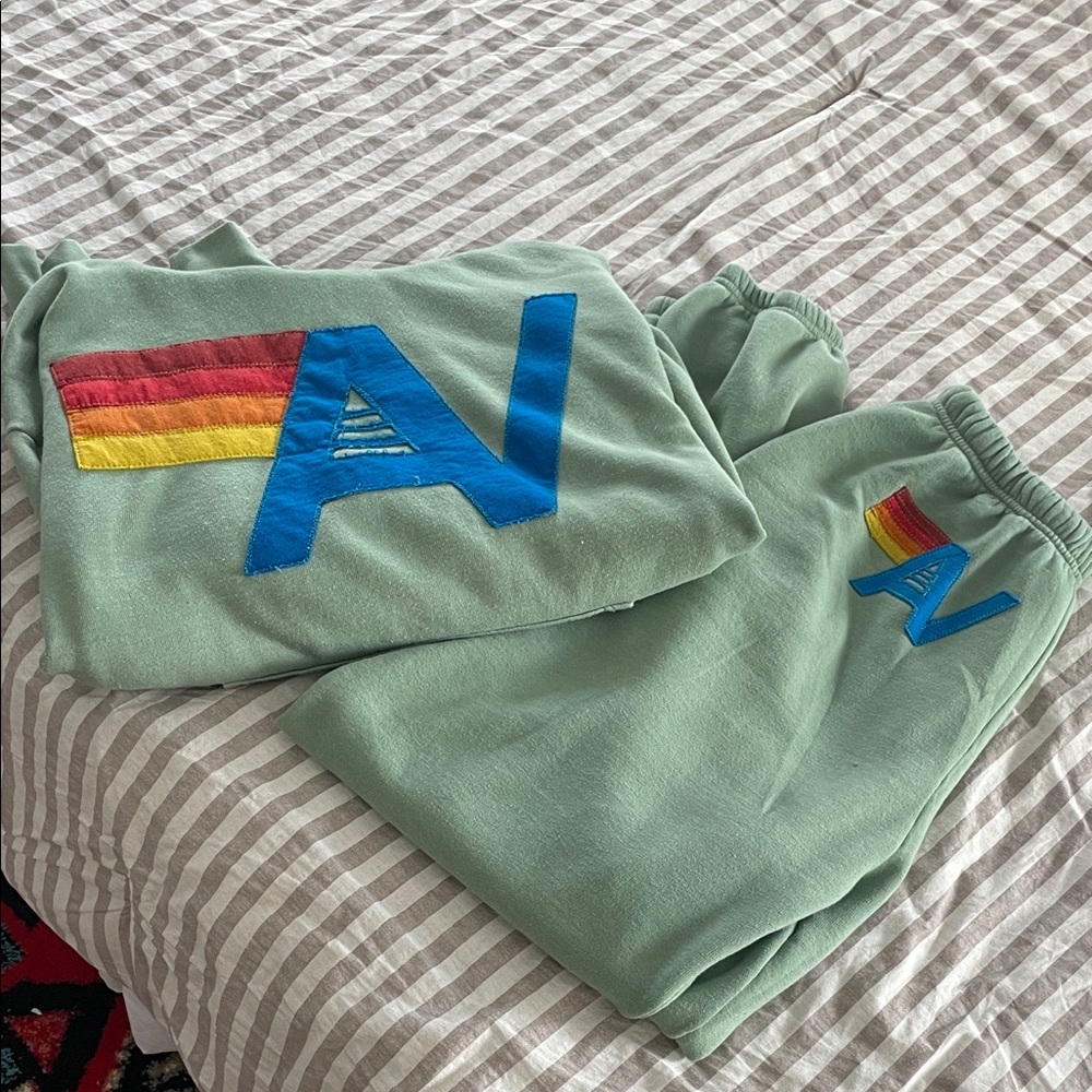 Aviator Nation set  logo Stitch Relaxed hoodie and sweatpants in Sage